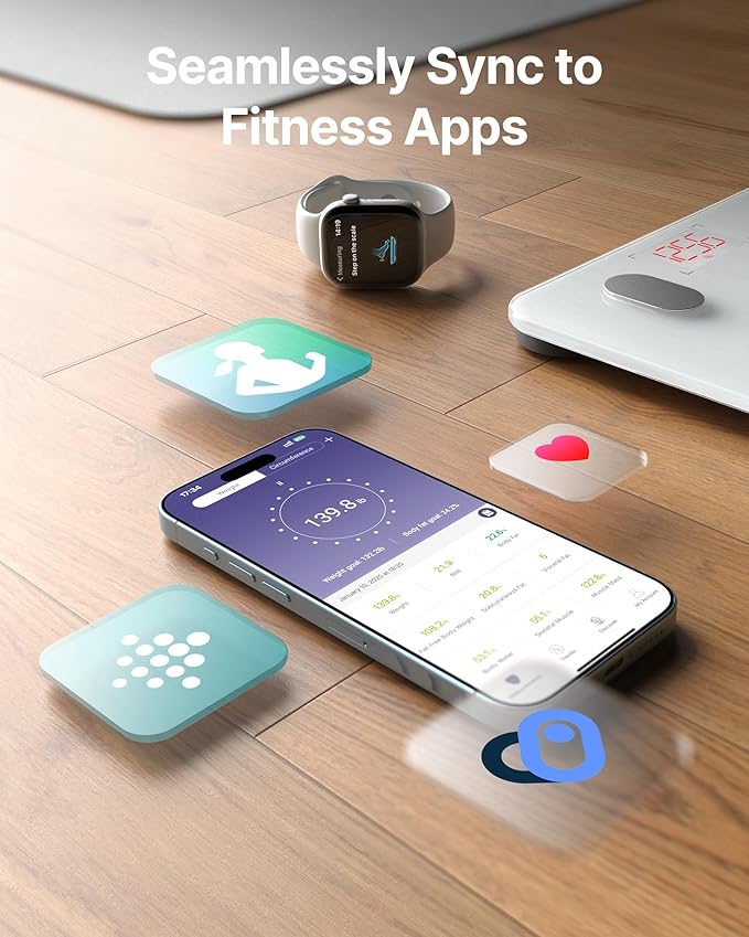 Smart Scale for Body Weight, Scale with BMI, Body Fat, Muscle Mass, Bluetooth,13 Body Composition Analyzer, Sync APP, Digital Bathroom, 400lb