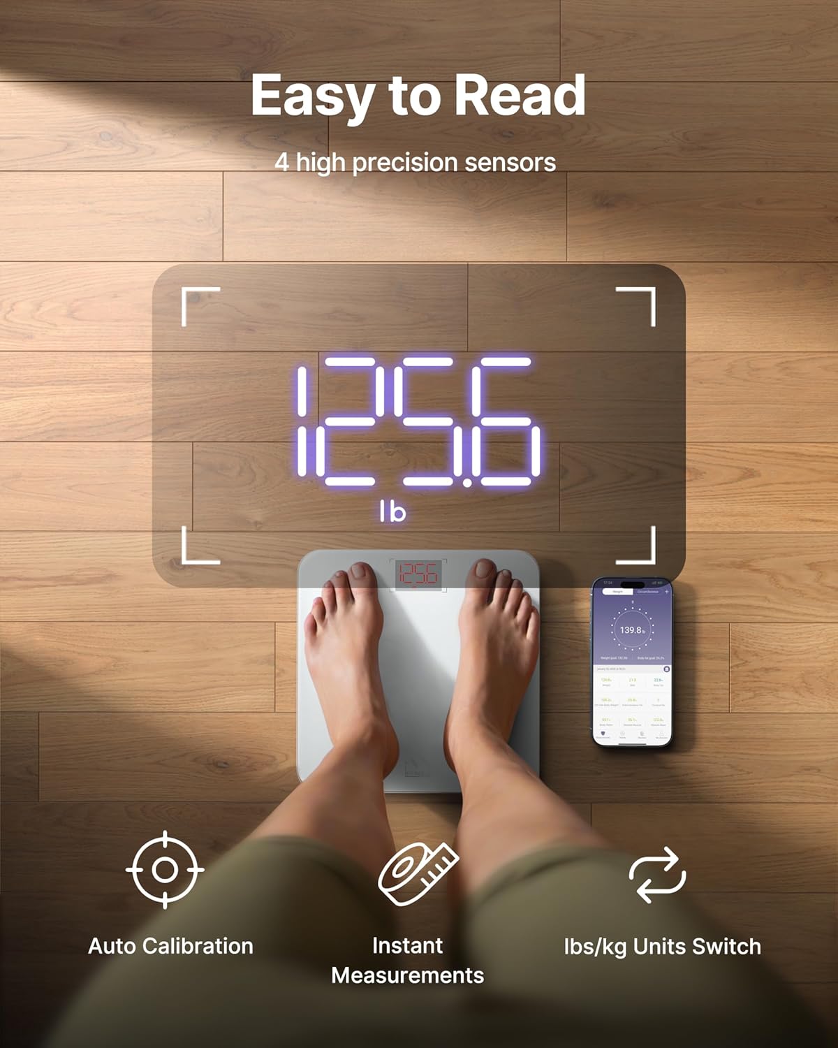 Smart Scale for Body Weight, Scale with BMI, Body Fat, Muscle Mass, Bluetooth,13 Body Composition Analyzer, Sync APP, Digital Bathroom, 400lb