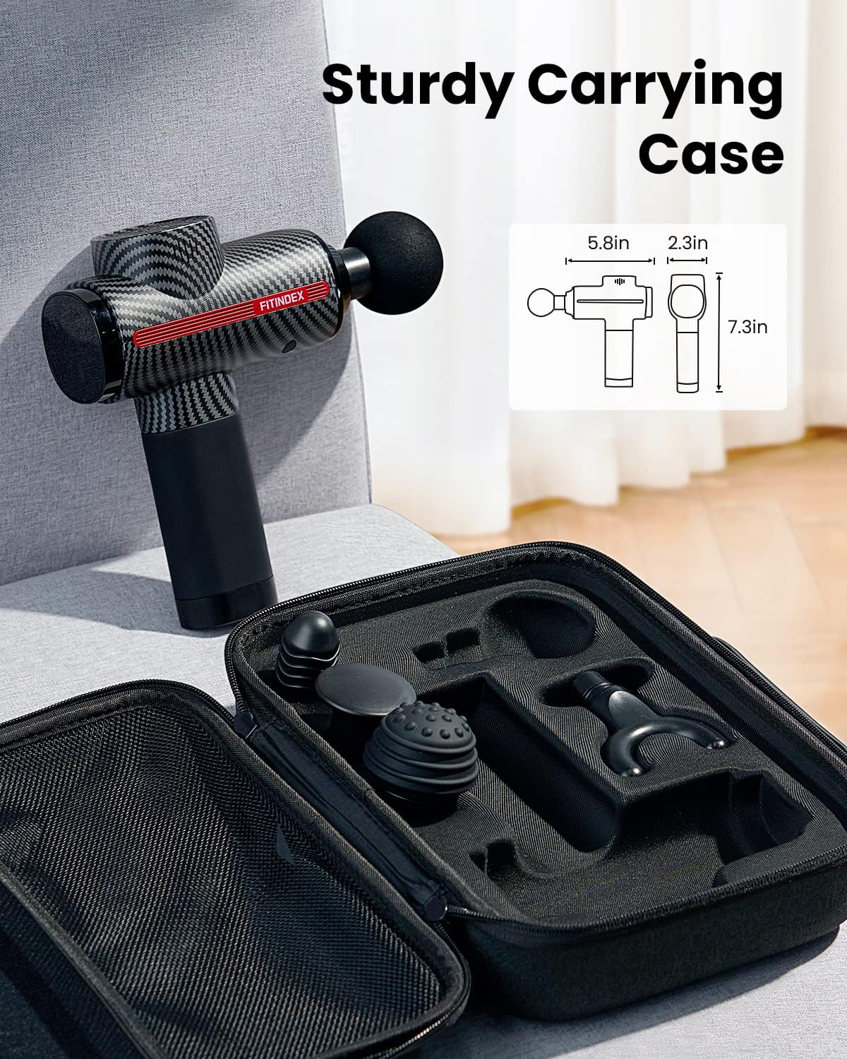 Deep tissue massage gun with outlet case