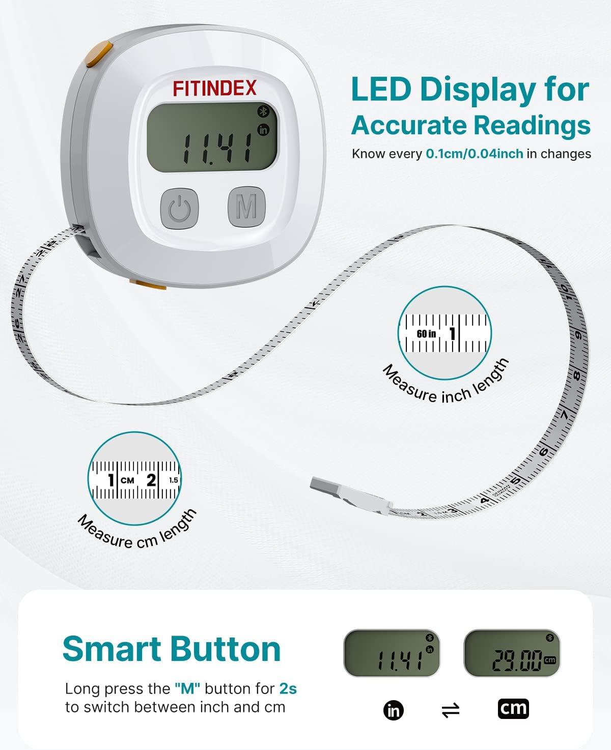 FITINDEX Smart Body Tape Measure Model FT-STM001-US NWOB