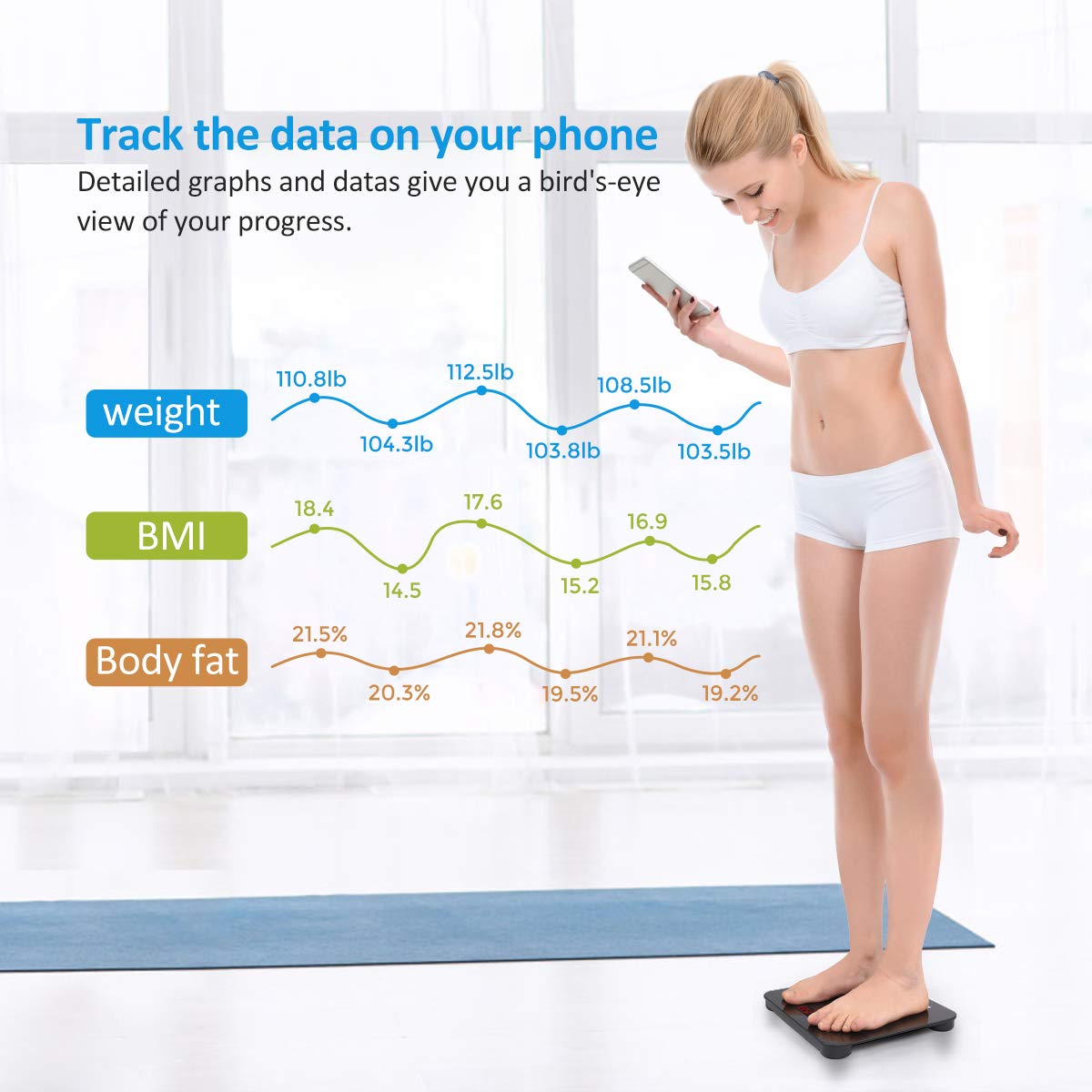 FITINDEX Smart Body Fat Scale, Digital BMI Weight Wireless Scale, Body Composition Monitor with Smartphone App for Body Weight, Body Fat, Muscle Mass