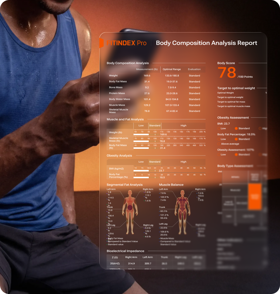 Athlete with the FITINDEX Pro Body Composition Analysis Report