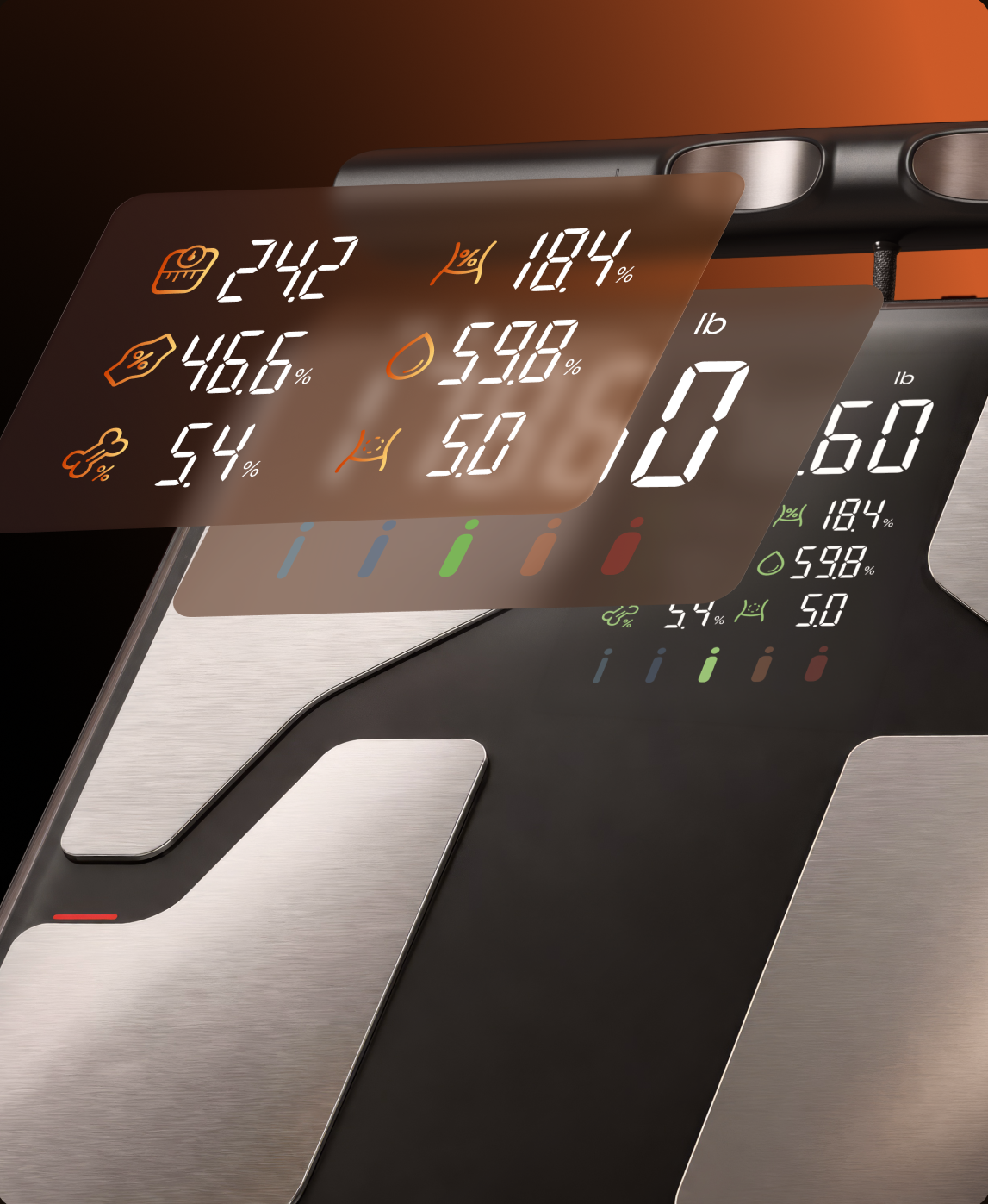 Umbra Y LED display with key body metrics floating above the platform